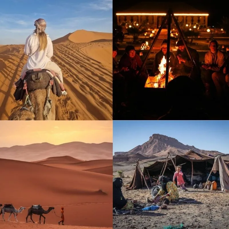 Un sereno campamento en el desierto bajo las estrellas en la primera noche del trekking de 3 días