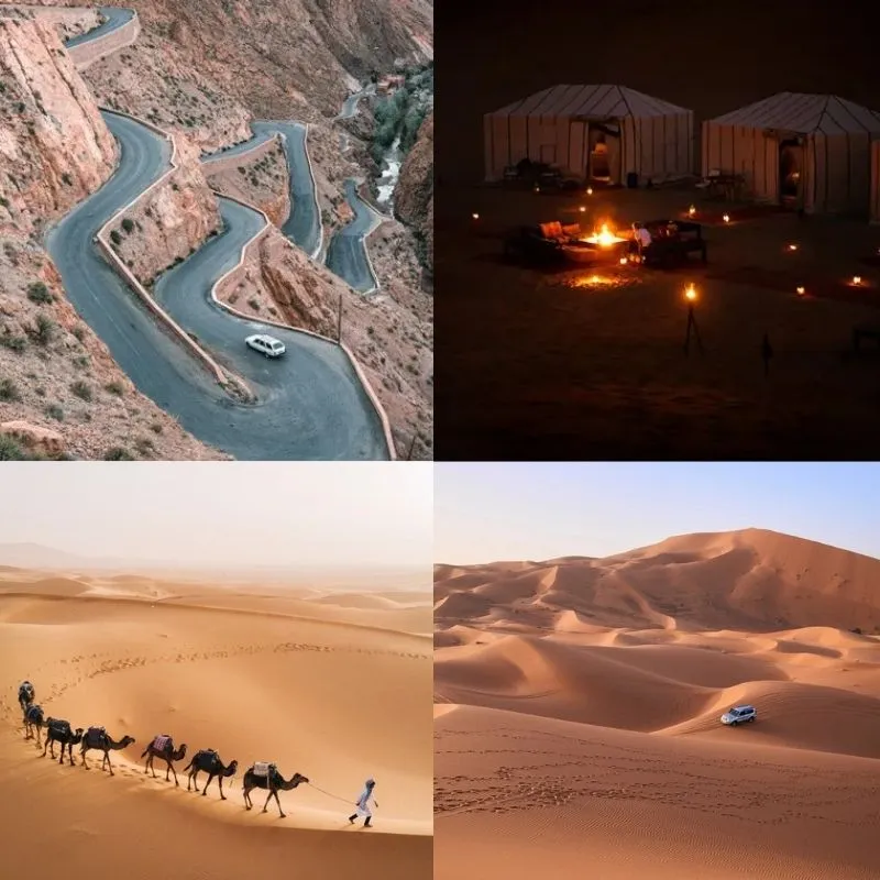 Carovana di dromedari al tramonto a Erg Chebbi, parte del tour di 5 giorni da Marrakech
